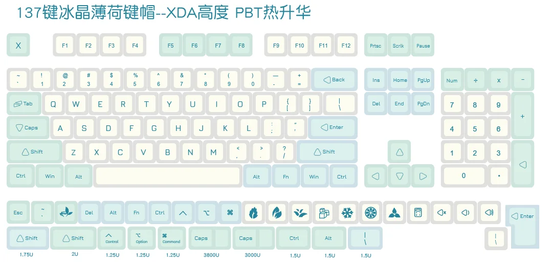 Bpt Xda-cap Chave Mecânica Personalizada Ice Crystal Mint Dye-sub Inglês 61 63 64 68 75 84 87 S2b4 - Imagem 2