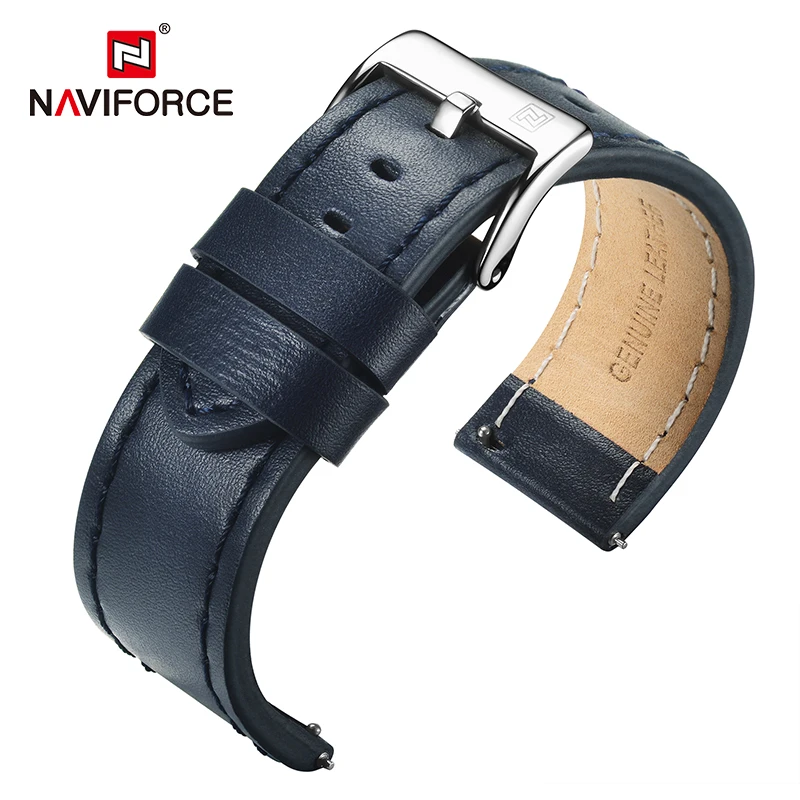 

NAVIFORCE High Quality Genuine Leather Watchbands Dark Brown Black Blue Men 23mm Fashion Watch Strap Belt Stainless Steel Buckle