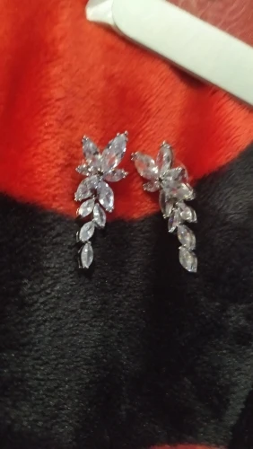 ZAKOL Fashion Cubic Zirconia Leaf Long Dangle Earrings for Elegant Women White Leaves Drop Earring Bridal Wedding Jewelry Gifts photo review