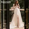 Customized Wedding Dress A Line Long Puff Sleeves Bride Gowns Side Split Buttons Backless Floor Length Boho свадебное платье 1