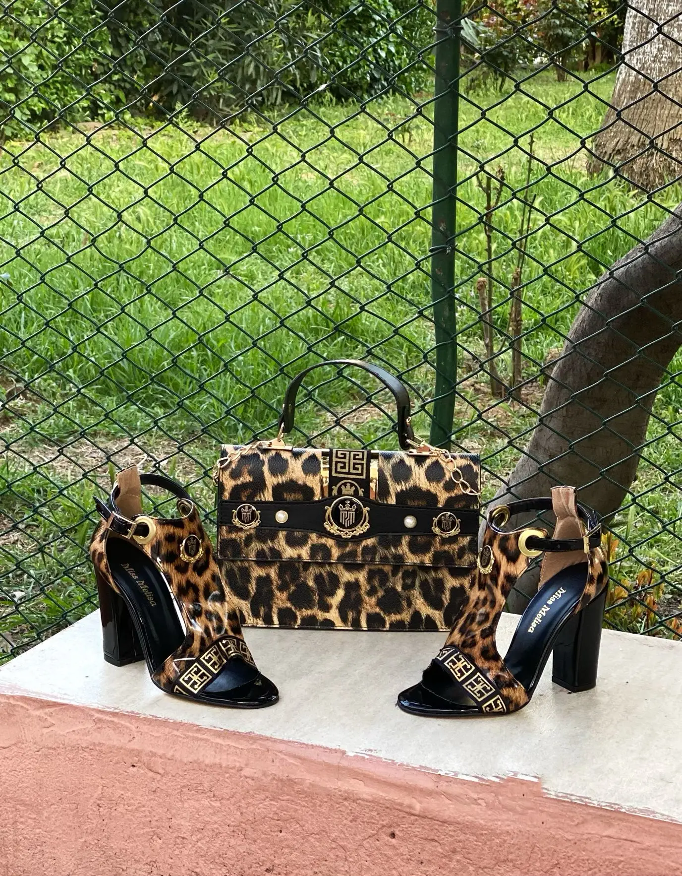 

Miss Melisa Shoe and Bag Turkey Leopard Pattern Sandals Heels TS147