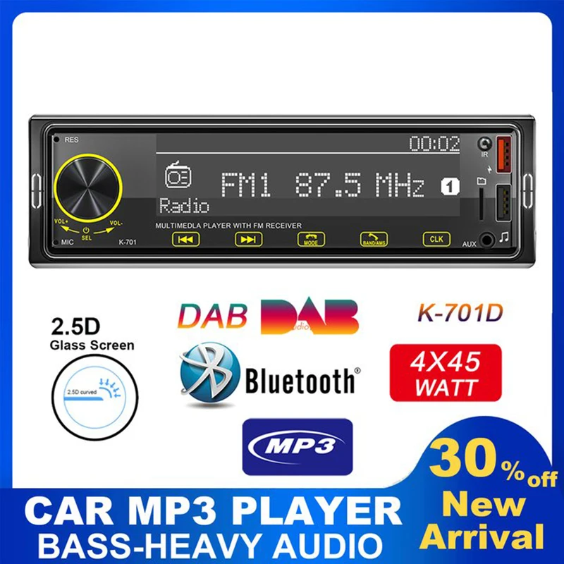 Universal 1 Din Car Stereo Lettore Mp3 2.5D Full Touch Button Dab Aux Am Fm Radio Shocking Sound Bluetooth Car Autoradio Dropship