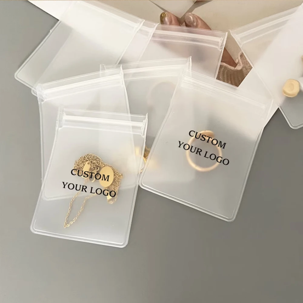 100pcs Personalized Matte Frosted Jewelry Zipper Bag Package Customized High-Quality Jewelry Packaging Pouches with Logo large capacity partitions to store jewelry such as necklaces earrings bracelets etc zipper closure