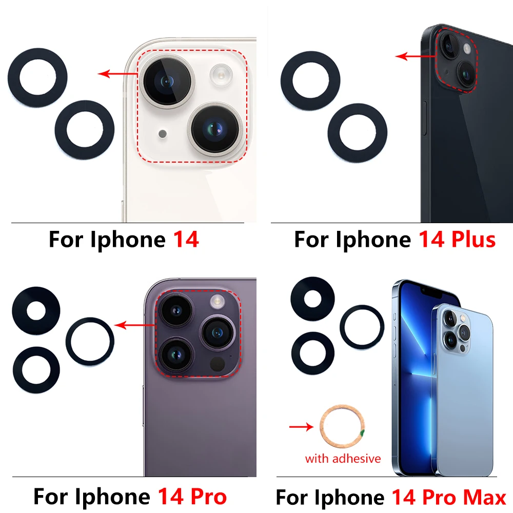 

100 шт. стеклянные линзы для задней камеры с клейкой наклейкой для IPhone 14 Pro Max/для IPhone 14 Plus стеклянные линзы с клеем