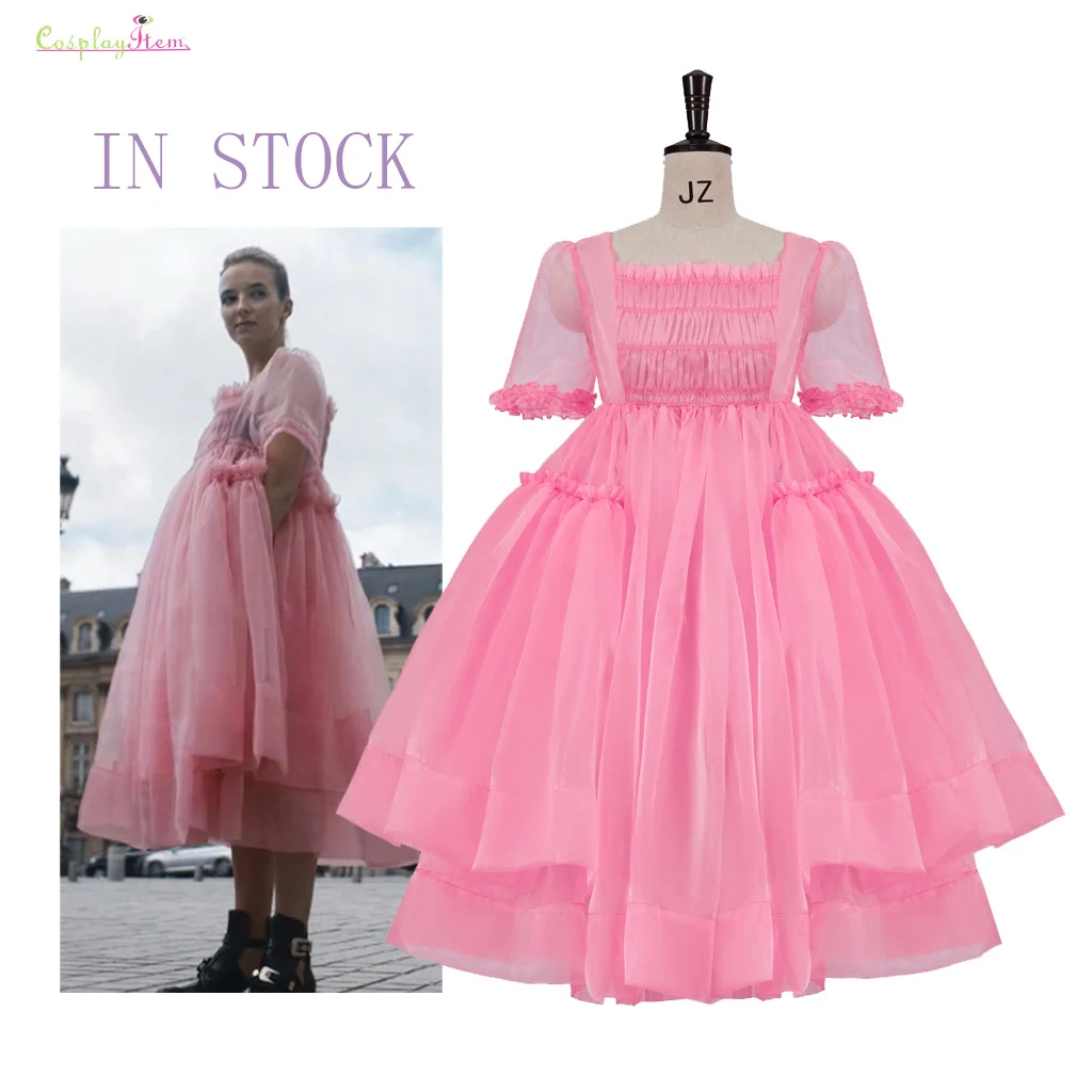 Vestido feminino Killing Eve rosa Jodie Comer Villanelle Cosplay