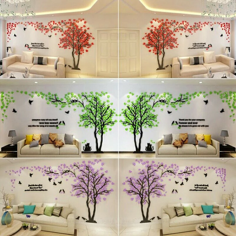 Papel tapiz adhesivo de árbol grande, sala de estar acrílico para Pegatinas de pared de espejo, Fondo de TV, decoración del hogar, Mural de arte