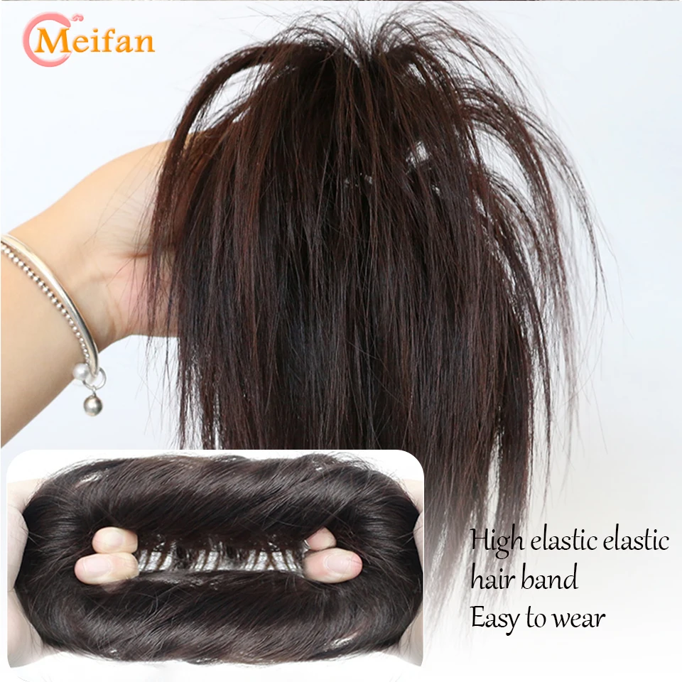 Hair Bun Extensions MEIFAN Synthetic Straight Chignon Messy Fluffy Hair Bun Elastic Band Hair Pieces Scrunchy Wrap Updo False Ponytail Extension