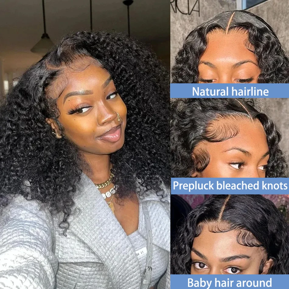 Human Hair Wigs Baby Hair Deep Wave Curly Bob 13x4 HD Lace Front 4x4 Closure for Black Women 180%