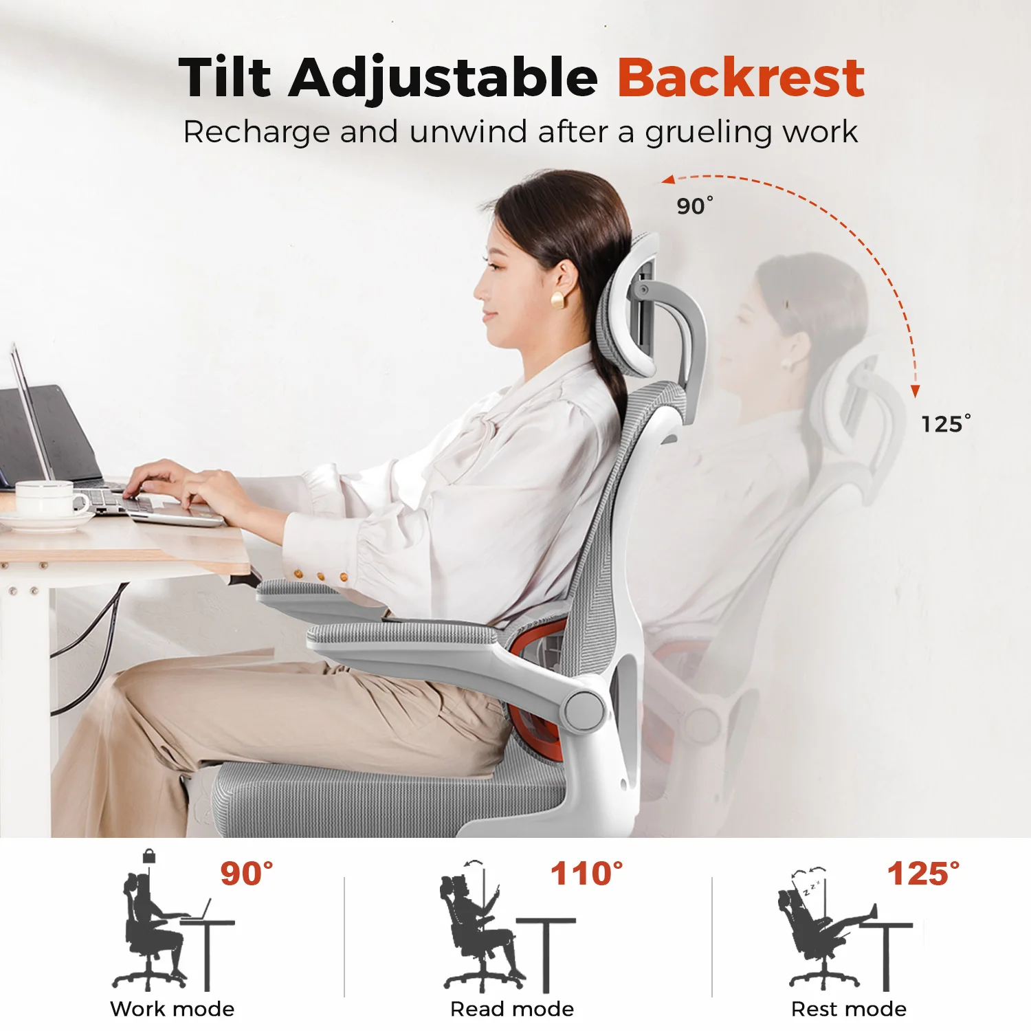 Comhoma Office Chair Ergonomic Desk Chair with Flip-Up Armrests, 3D Headrest Executive Desk Chair Comfy 4