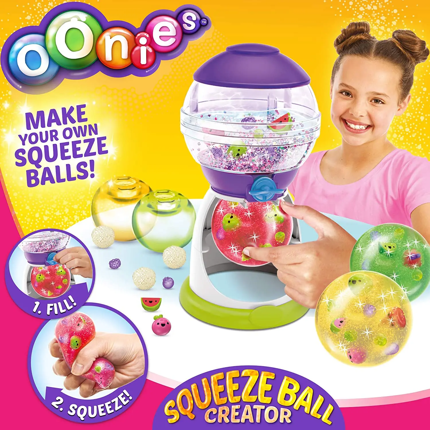 Kid decorating sticky bubble with colorful accessories