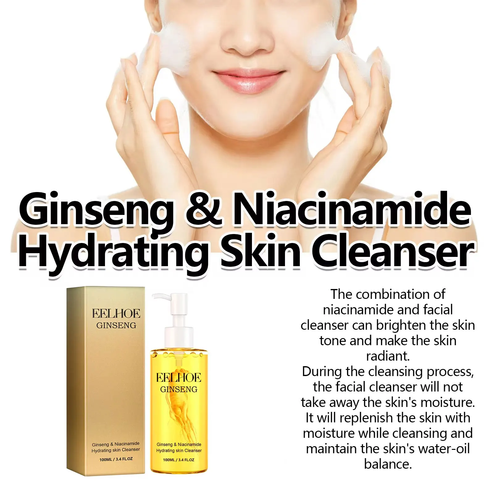 Facial Cleanser Ginseng Extract Facial Cleansers Moisturizing Face Wash Foam Cleansing Gentle Face Cleansers Skin Care Product 3