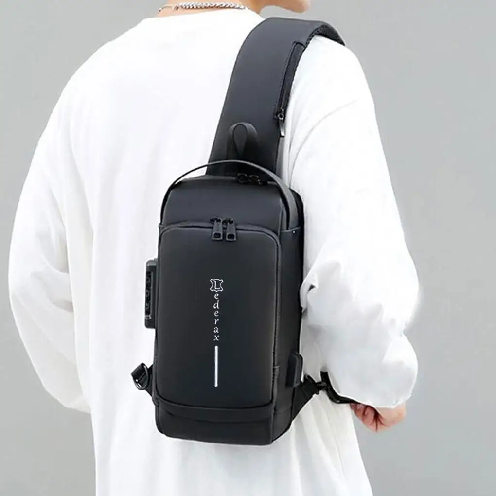 Lederax Men Sling Bag Waterproof Antitheft Chest Bag with USB Charging Port Shoulder Bag LD468