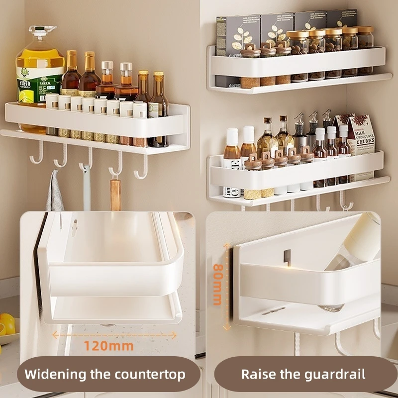 30-50CM Aluminum Wall-Mounted Spices Rack Multifunctional Item Shelf Kitchen Tools Hooks Kitchen Condiment Storage Rack