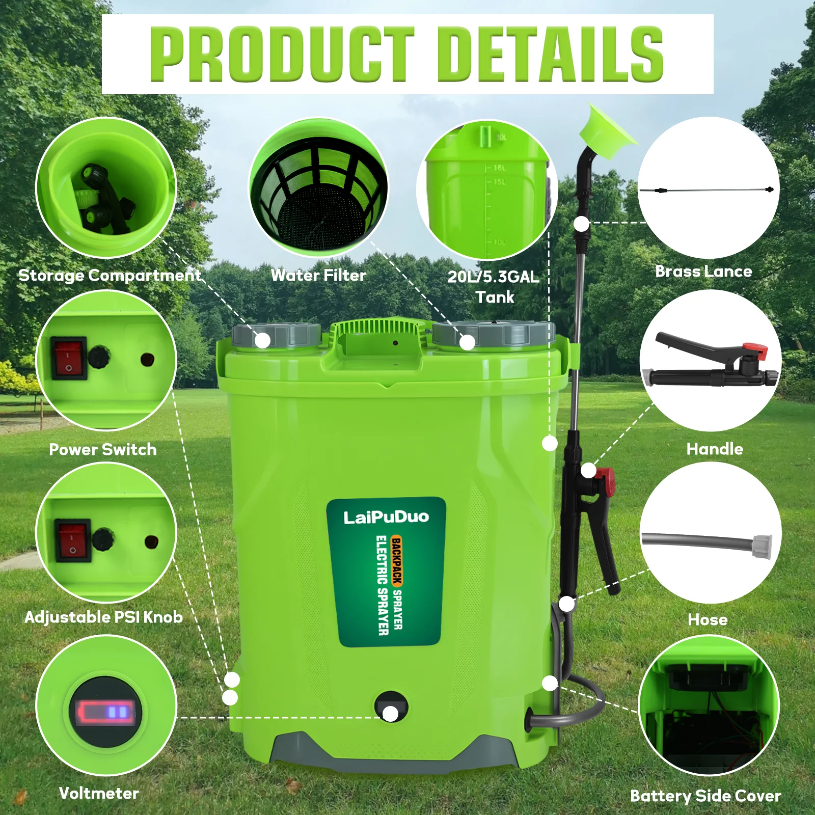 20L Battery Powered Backpack Sprayer 100PSI Electric Graden Sprayer Weed Yard Sp