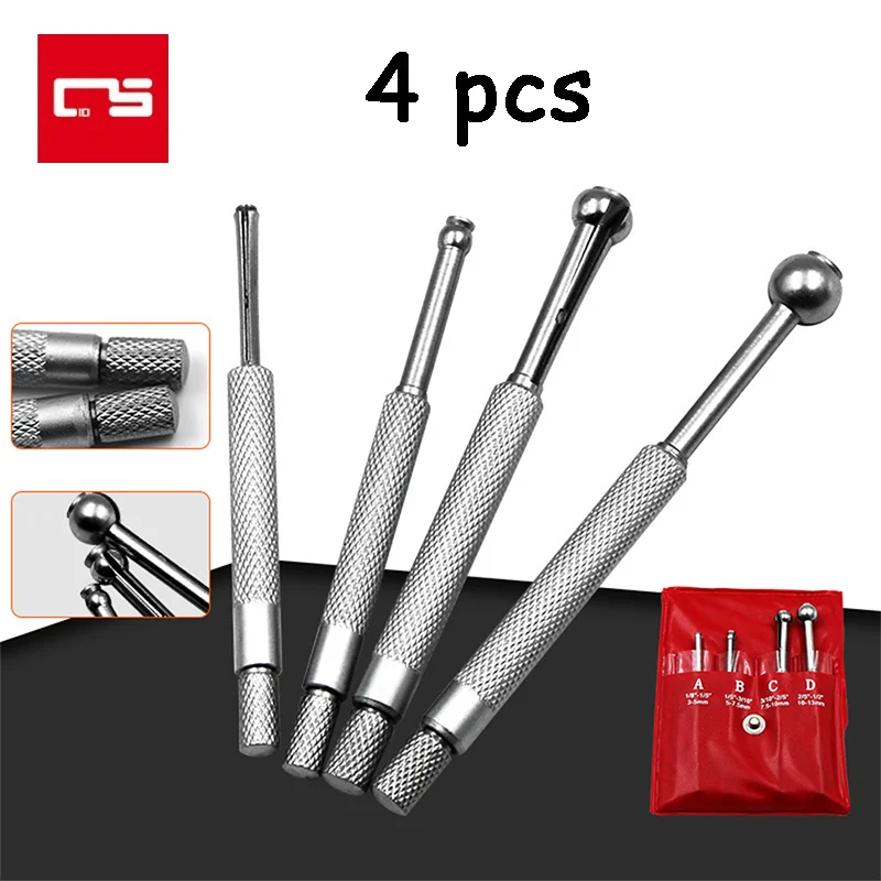 

3-14mm Small Hole Bore Gauge 4Pcs Ball Type Telescoping Measure Gauge 1/8" To 1/2" Measuring Tools Adjustable