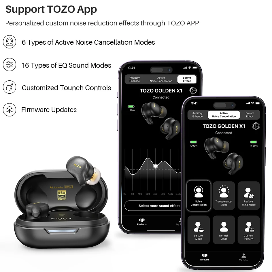 TOZO Golden X1 Wireless Earbuds Bluetooth Headphones Support Ldac