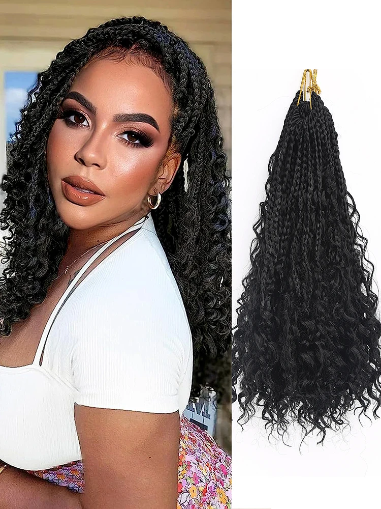 Amir Goddess Box Braids Crochet Hair with Curly Wavy Bouncy Hair Synthetic Braiding Hair Extension for Black Women