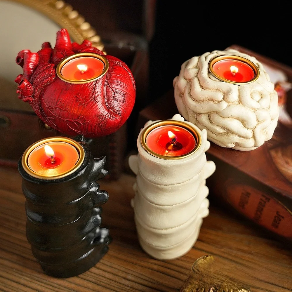 DECHOUS 1pezzi Portacandele da Tavolo Forma di Teschio Ornamento Decorativo per Candele in Stile Halloween Contenitore per Candele