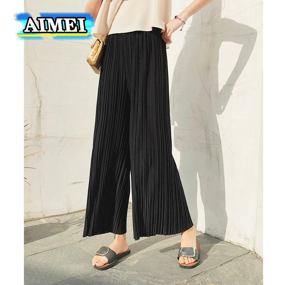 

Women's Pleated 2023 Summer New High Waist Silk Wide Leg Pants Baggy Skirts Pants Trousers Korean Style Clothes Women