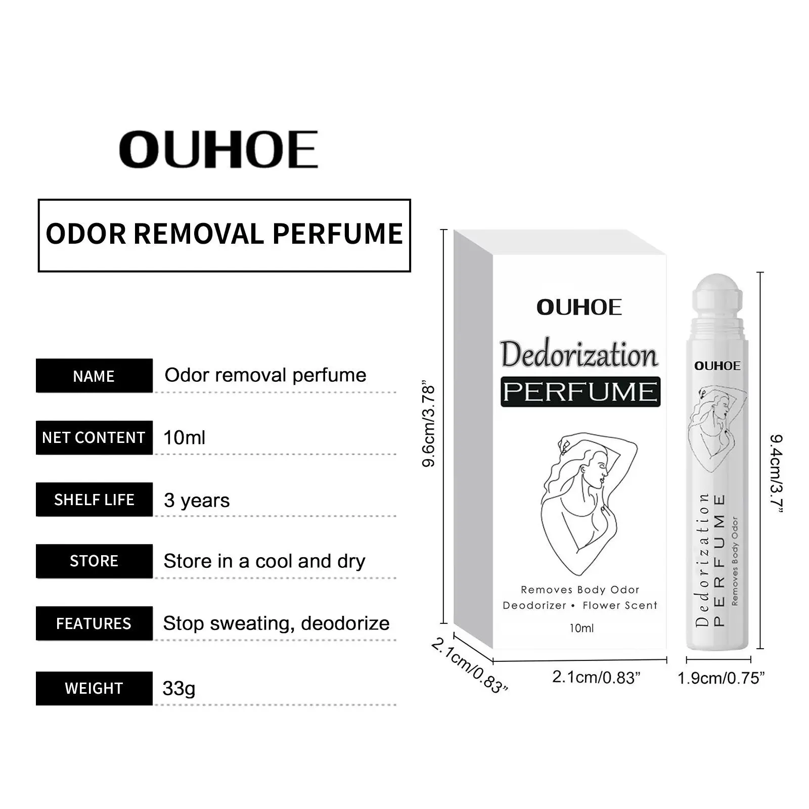 Ouhoe 10ml Deodorant Refresher Rolling Long Lasting Floral Fragrance Remove Odor Antiperspiration Dating Light Scented Roller