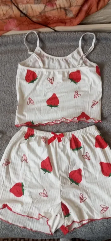 Summer Strawberry Print Ice Silk Camisole Pajama Set for Women photo review