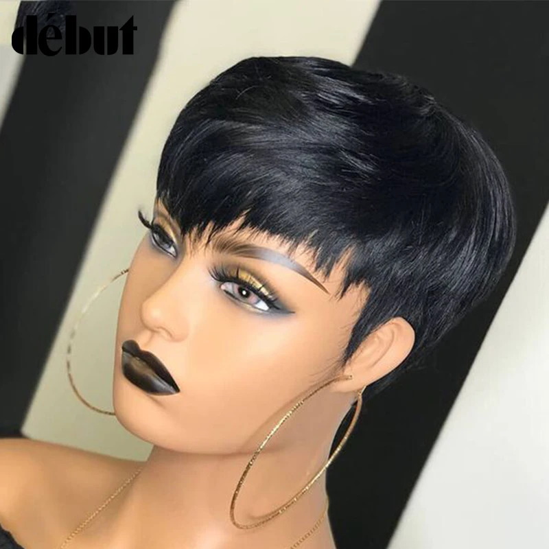Honey Blond Short Bob Pixie Cut Top Lace Transparent Brazilian Human Hair Wig With Bangs For Black Women