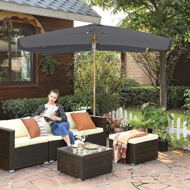Parasol 3 X 2 M, Rectangular Sun Protection, Anti-uv, Wooden Pole And Ribs, Tilting, Without Base, For Terrace, Balcony - Patio - AliExpress