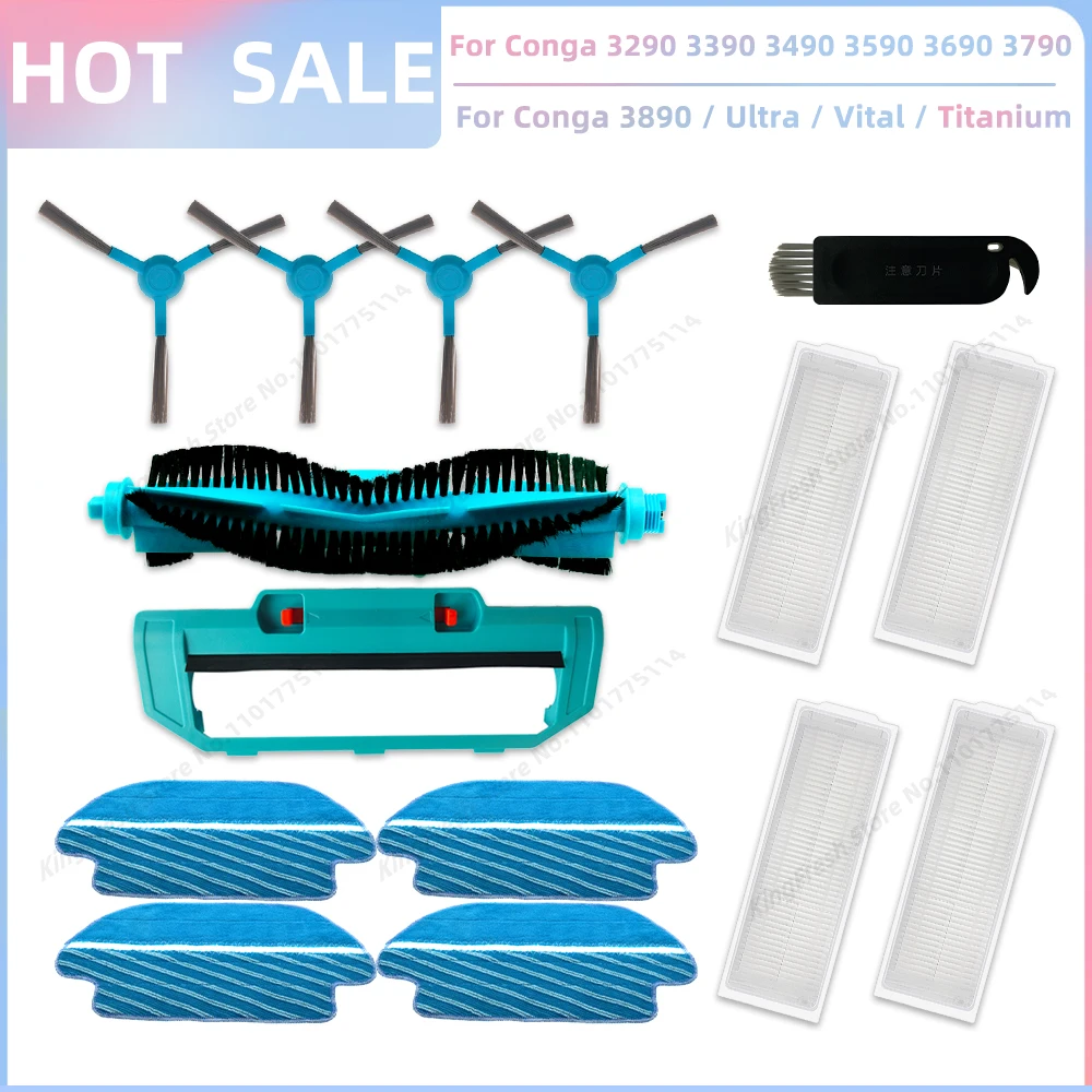 Compatível com as Peças de Reposição Principais da Escova Lateral Hepa Filtro de Pano de Limpeza para Cecotec Conga 3290 3390 3490 3590 3690 3790 3890 Ultra Titanium Vital