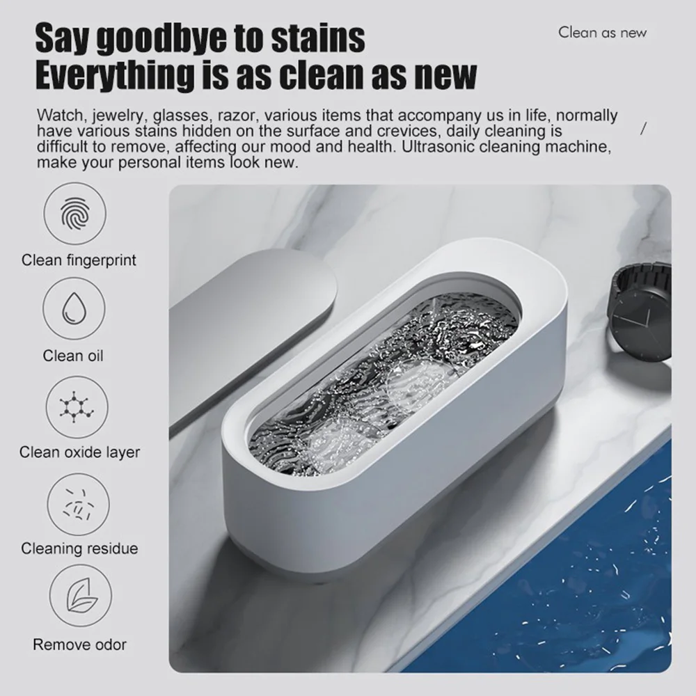 Portable Ultrasonic Cleaning Machine Jewelry Washing Tools Ultrasound Watch Ring Necklaces Glasses Quickly Clean Stains