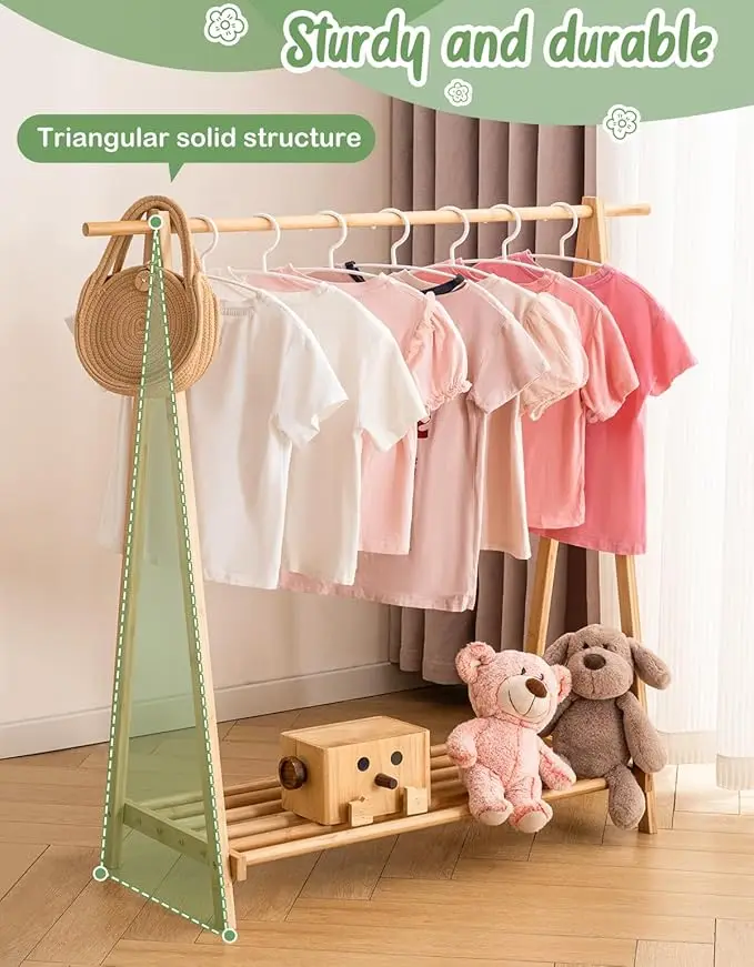 Perchero de ropa para niños con estante de almacenamiento, estante de disfraces para niños, perchero para colgar ropa, organizad 5