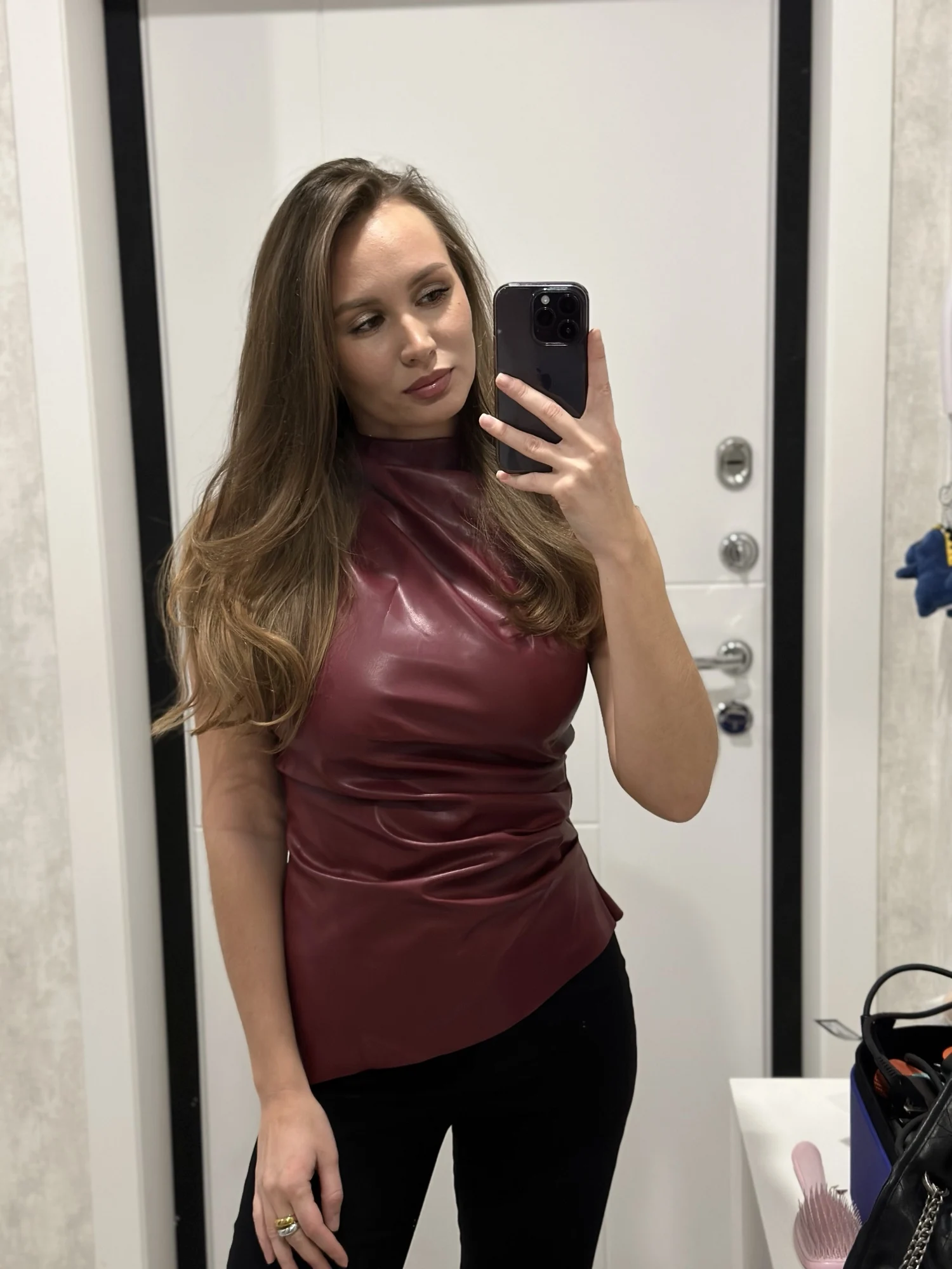 Burgundy Leather Tank Top, customer photo