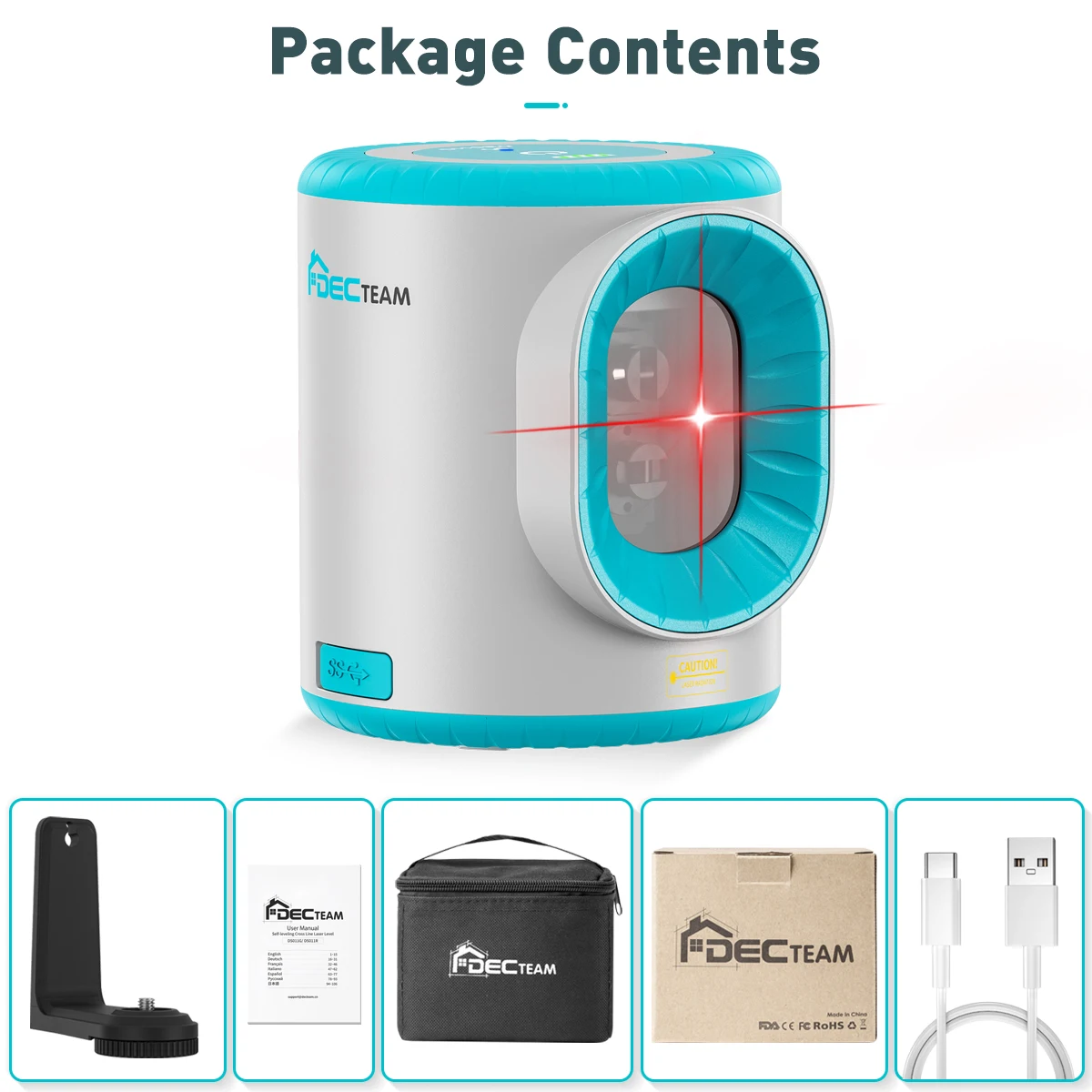 

Лазерный уровень Decteam с 2 линиями, самонивелирующийся нивелир с пересечением горизонталей и вертикалей, с литиевой батареей, кронштейном и импульсным режимом