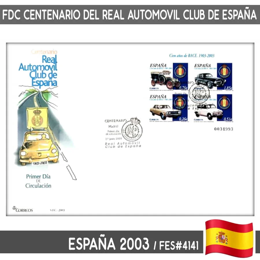 D0004.1 # Spagna 2003. Fdc Hb Centenary Real Automobile Club Della Spagna (N) Fes #4141