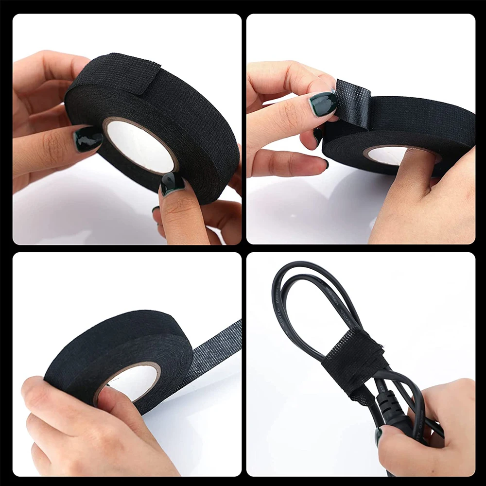 4 Rotoli Nastro Tessuto Nero 15mmx15m - Isolante Alta Temperatura, Per Auto, Moto, Cablaggi