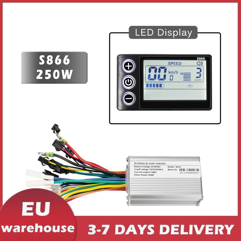 Kit Controller Ebike Per Bicicletta Elettrica 24V/36V/48V 250W S866 Display A Led Per Bici Elettrica