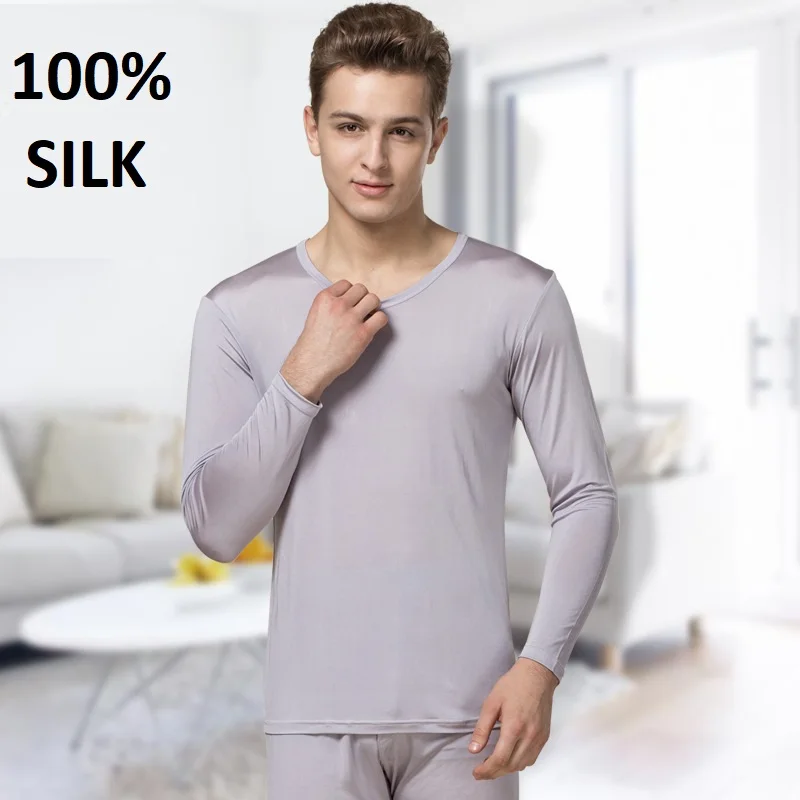 100 silk thermal sets underwear mens base layer long johns winter top warm  set clothes men sexy slip clothing inner wear for man