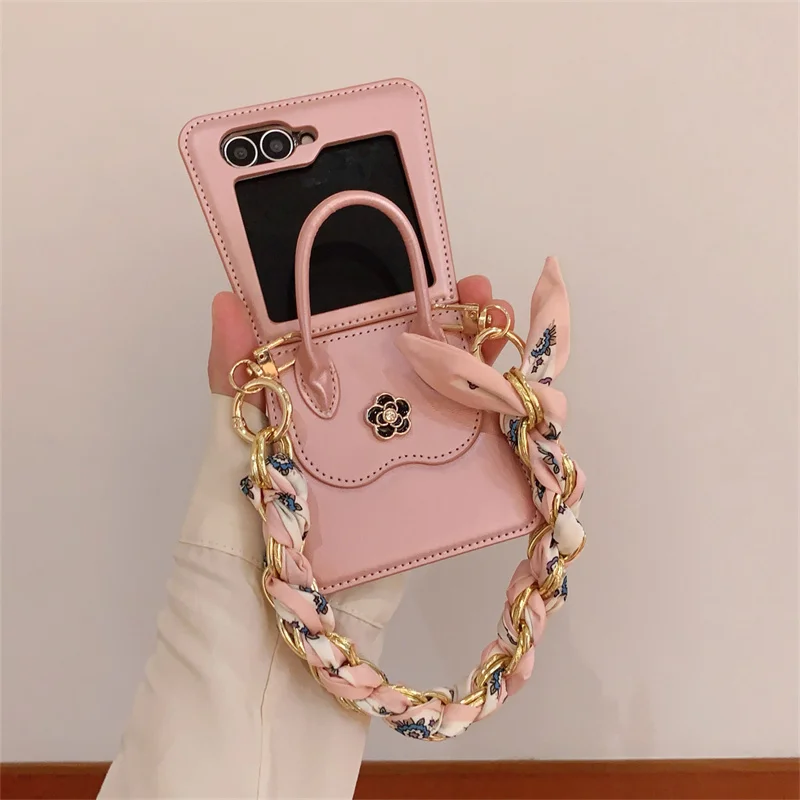 Deluxe 3D Flower PU Leather Handbag with Premium Silk Scarf Phone Case