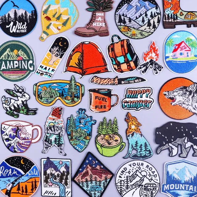 Outdoor Mountain Patches For Clothing Wilderness Iron On Patches On Clothes  Adventure Travel Patch Badge Natural Stripes Patch - AliExpress