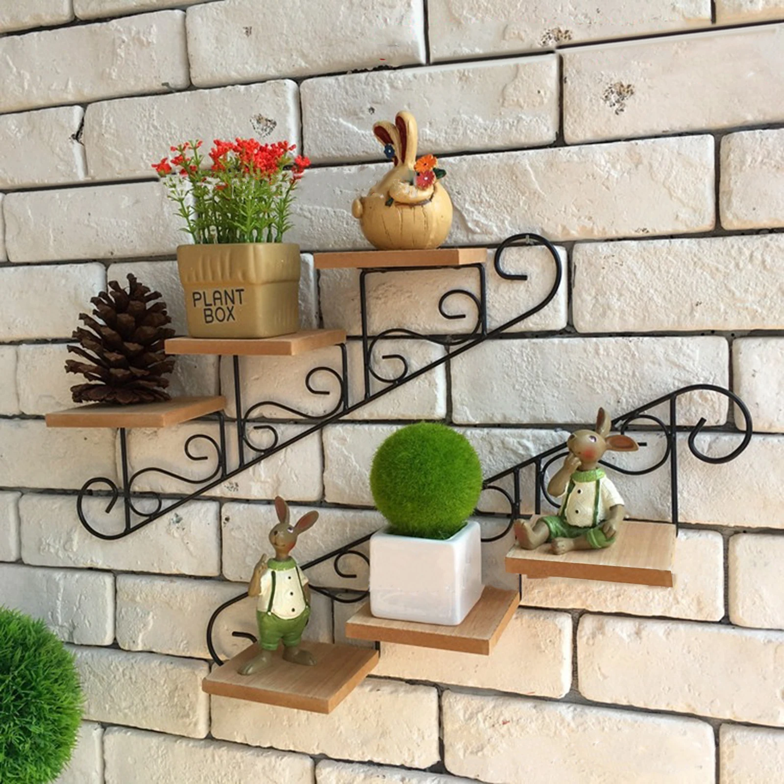 Staircase Decorative Shelf Plant Stand Retro Wall Mount Bracket Wall Decoration Storage Rack Hanging Decor For Bedroom