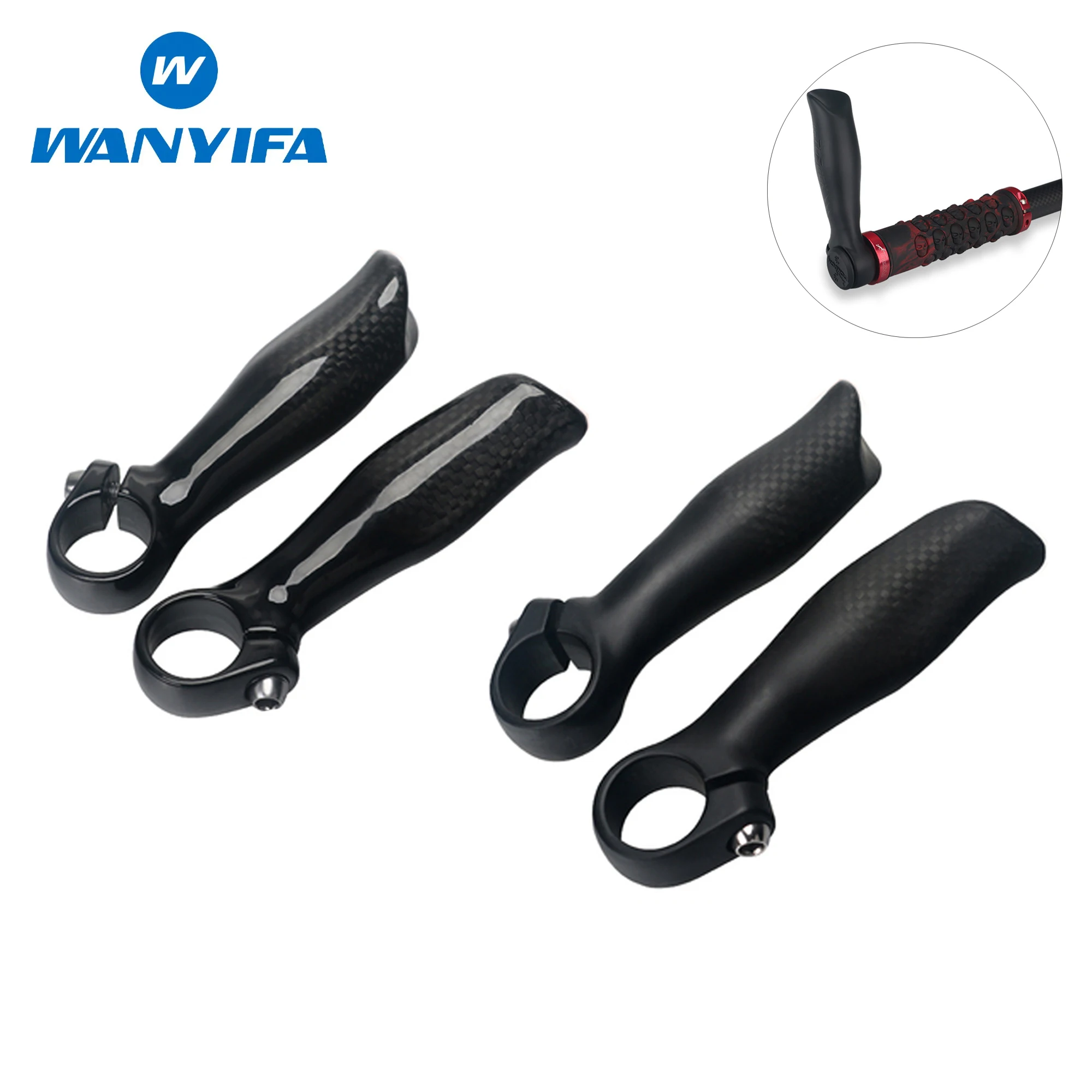 

Wanyifa 1Pair 3K Full Carbon Fiber Bicycle Handlebar Ends 22.2mm Grip Lightweight Security MTB Bike Bar End Parts