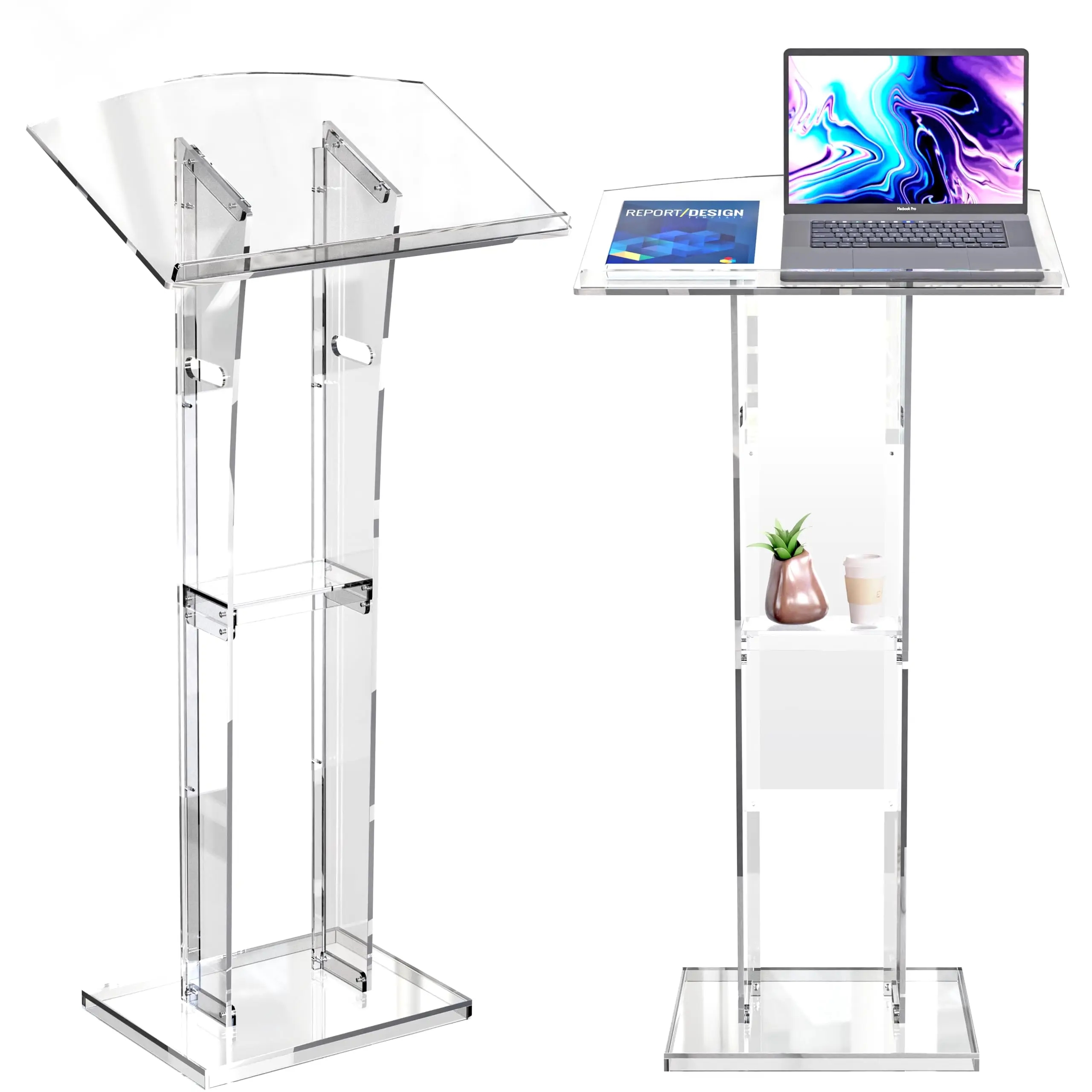 Acrylic Podium Pulpit Stand Modern Deisgn Portable Classroom Lectuern Professional Use Conference Church Speeches Weddings