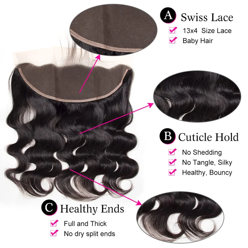 Body Wave 100% Human Hair Bundles With Frontal Brazilian Bundles With 13x4 Frontal Human Hair Weave Extensions 3 #1B