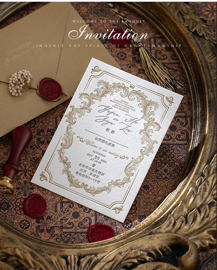 European Retro Style Wedding Invitations High Grade Letterpress Handmade Customized