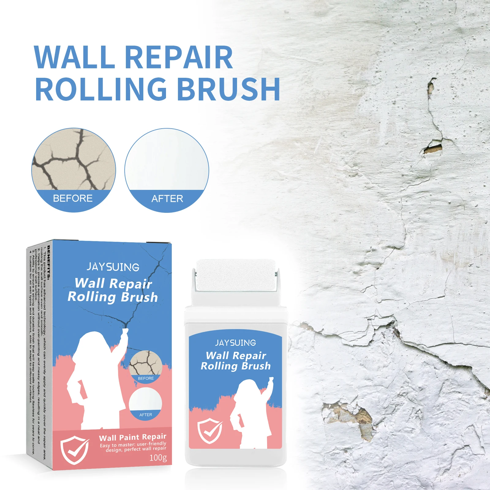 Wall Repair Rolling Brush Graffiti Cover Wall Mildew Crack Maintenance Renovation Home Wall Rolling Brush High Coverage