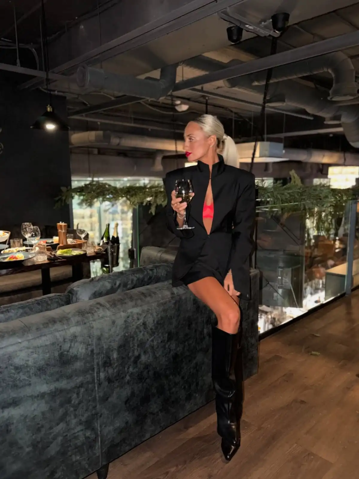 Sexy Black Hollow Out Blazer Dress Women Casual Full Sleeve V-neck Turtleneck Mini Dresses 2026 Lady High Street Fashion Robes photo review