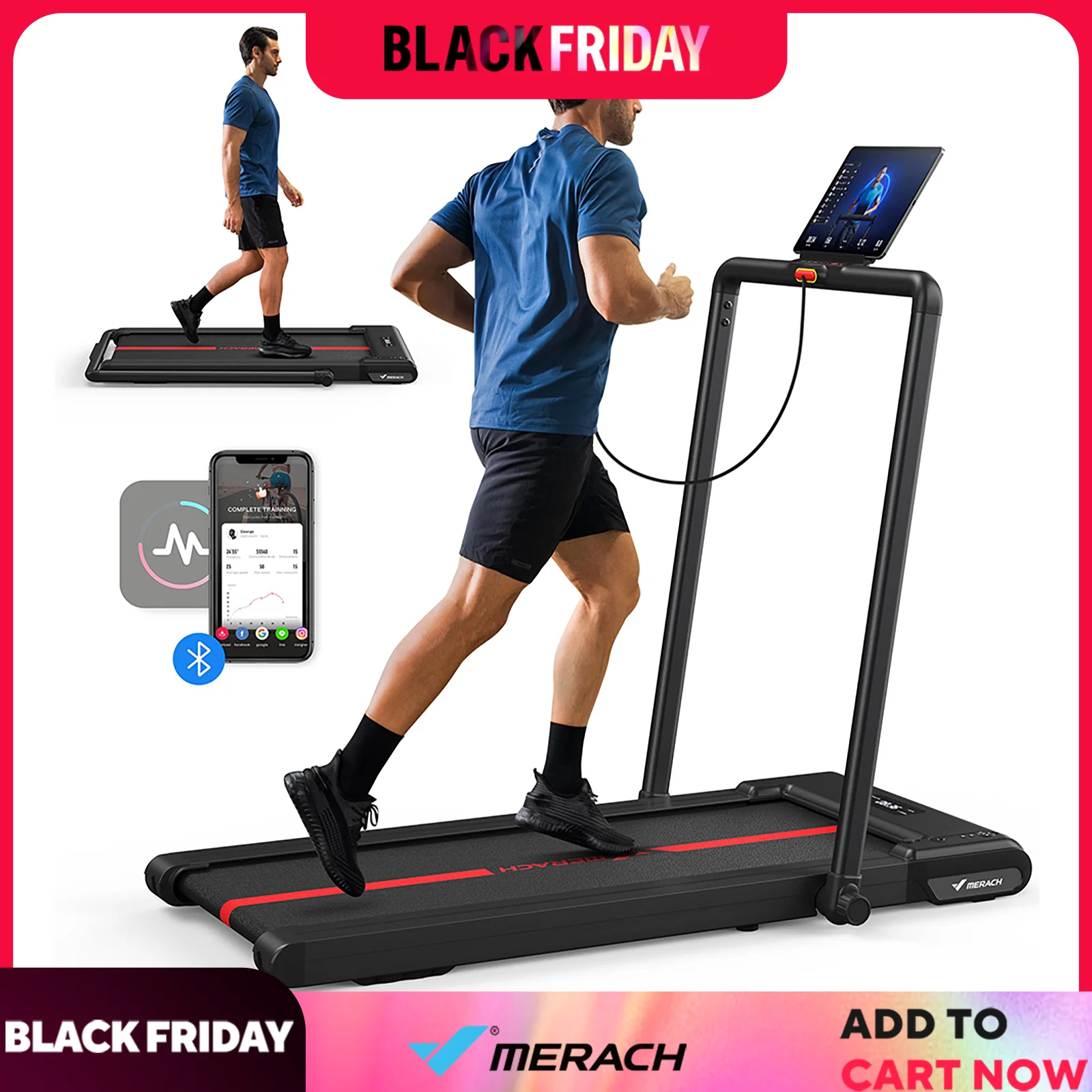 MERACH Treadmill Walking Pad for Home 2in1 Folding Under Desk Treadmill 2.5HP Smart Walking with APP & Remote Control