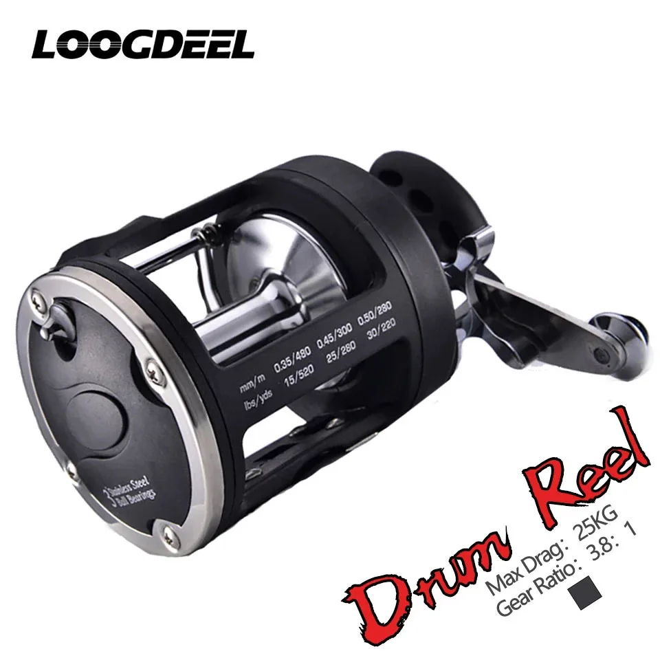 3.8:1 Gear Ratio Trolling Drum Fishing Reels Right Hand Trolling Drum Reel  Max Drag 25KG Big Pulling Saltwater Pesca Knob