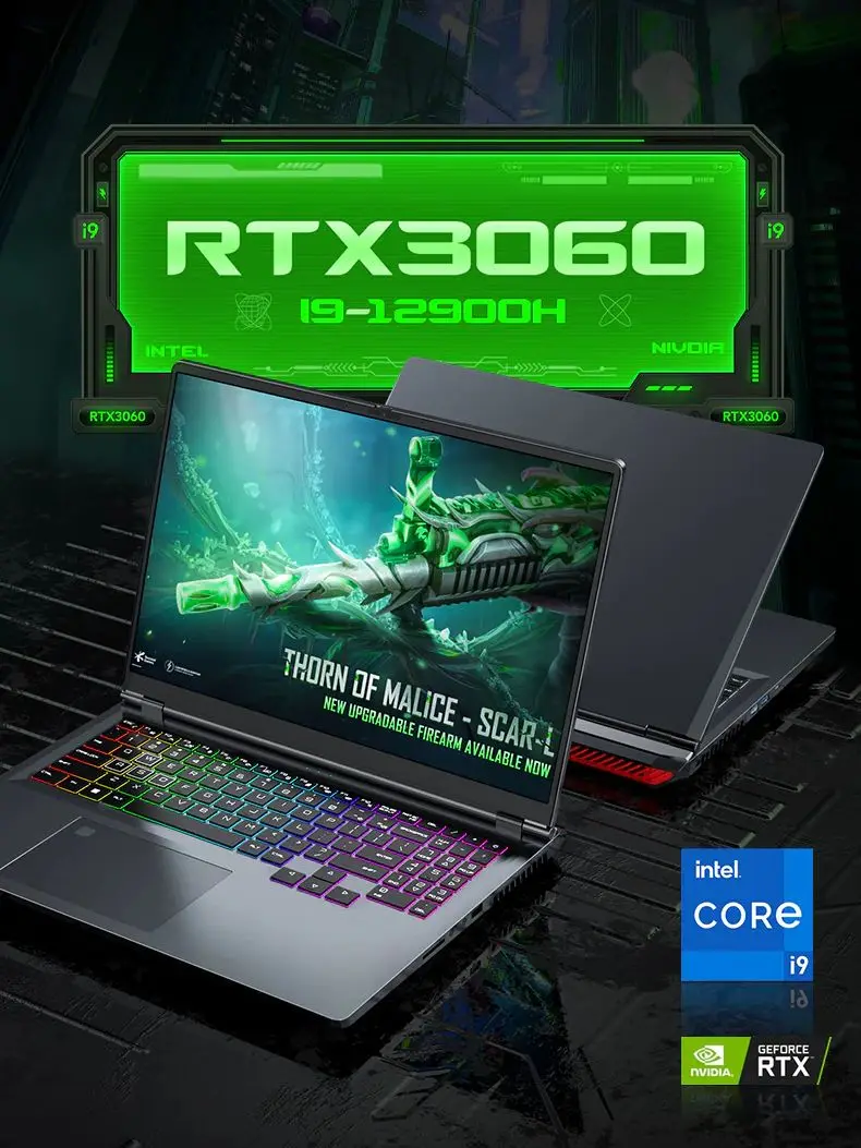 Oushedi i9-12900H Gaming Book, 16-inch Laptop, Narrow Bezel IPS 2.5K Ultra HD Screen, NVIDIA RTX3060, Window 11, 32G RAM, SSD 2