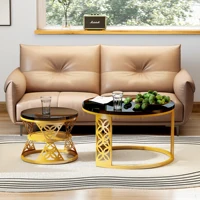 Ensemble de 2 tables basses, tables d'appoint rondes modernes, table de salon avec un design en marbre, structure en métal et plateau en MDF 6