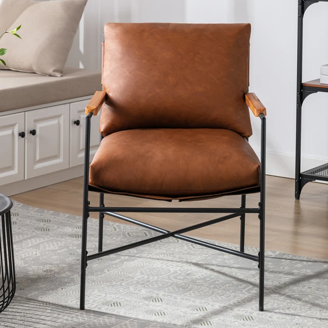 Dropship PU Leather Accent Arm Chair Modern Upholstered Armchair With Metal  Frame Extra-Thick Padded Backrest And Seat Cushion Sofa Chairs For Living  Room ( Brown PU Leather + Metal Frame + Foam)